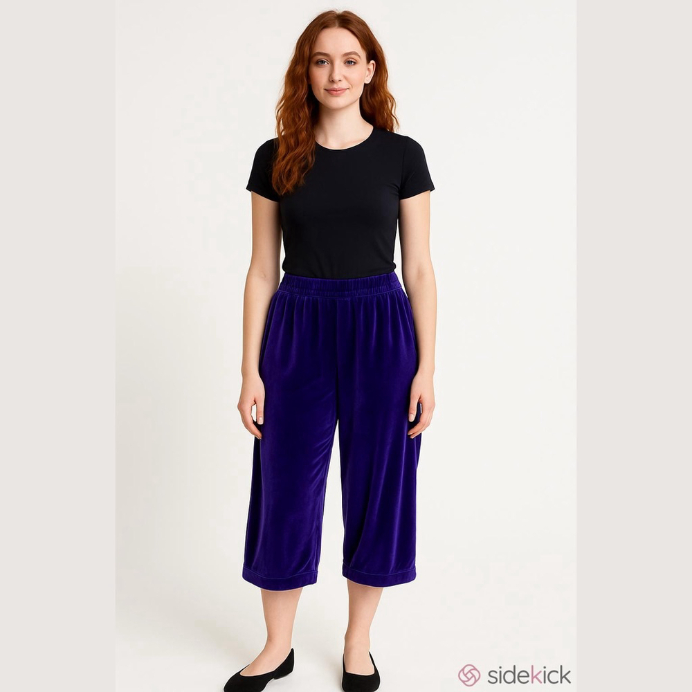 Women's Roaman's Purple Velvet Capri Pants 1X